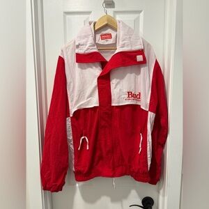 Vintage Budweiser Red & White Windbreaker Jacket Mens XL